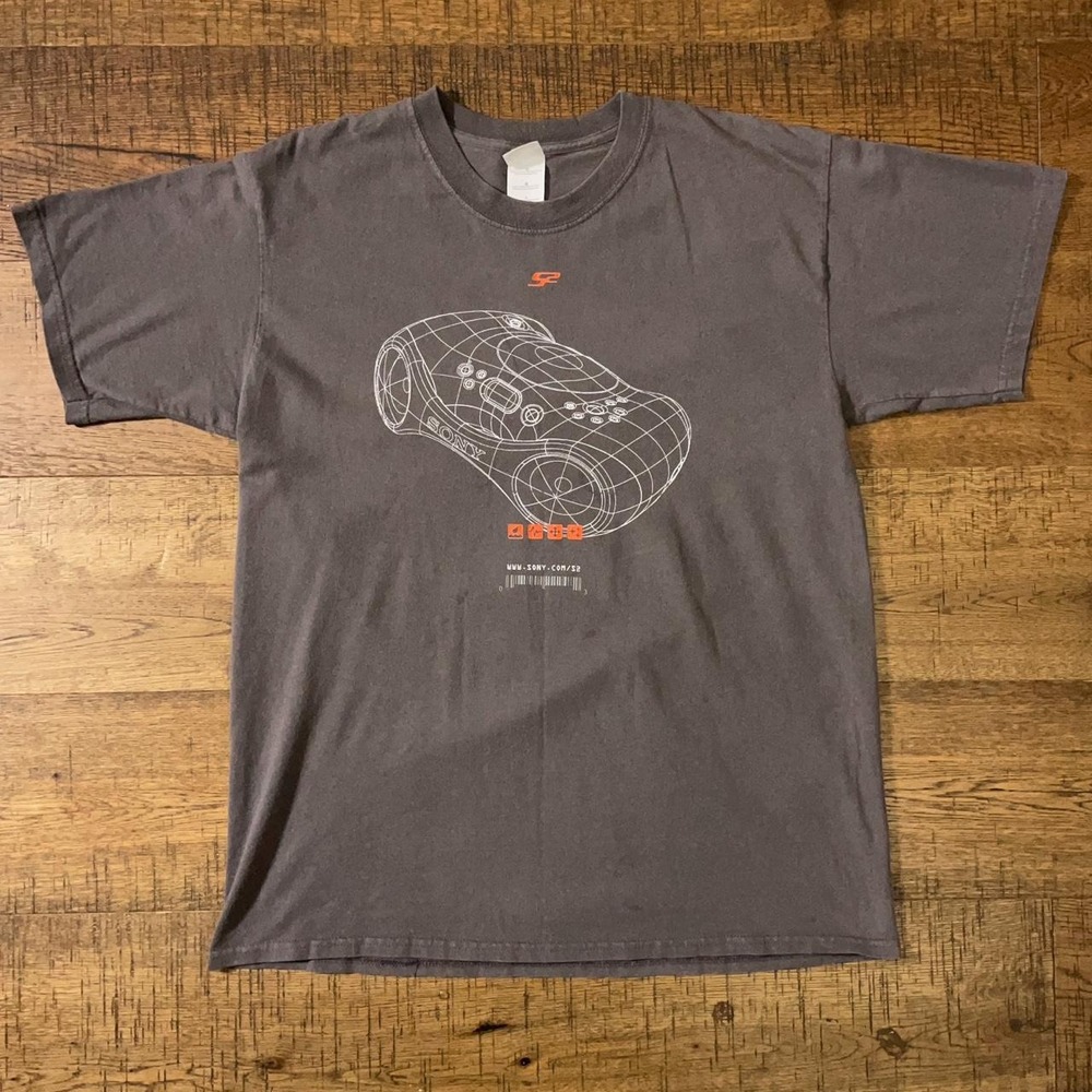 Sony S2 Sport Boombox Tee Mens L Gray Y2K Tech Wireframe Graphic T-Shirt